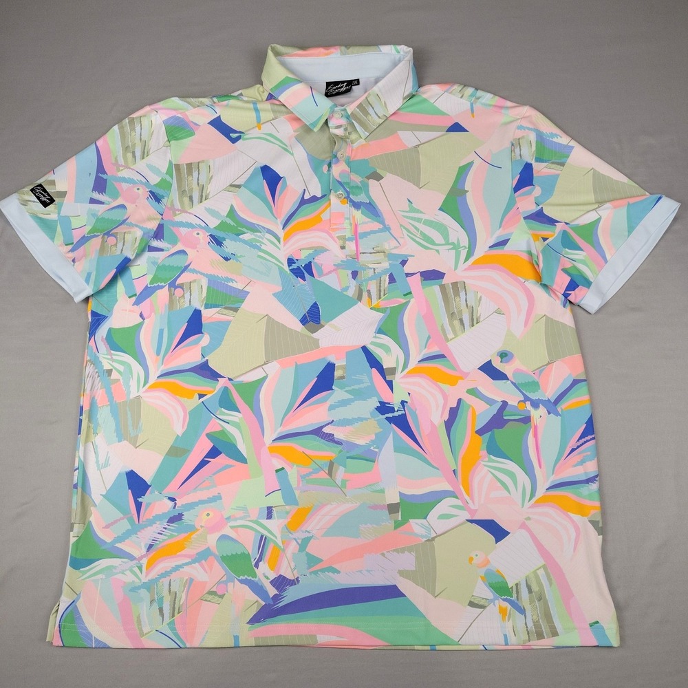 Sunday Swagger Golf Polo Men's 2XL Parrot Tropical Multicolor Performance Shirt